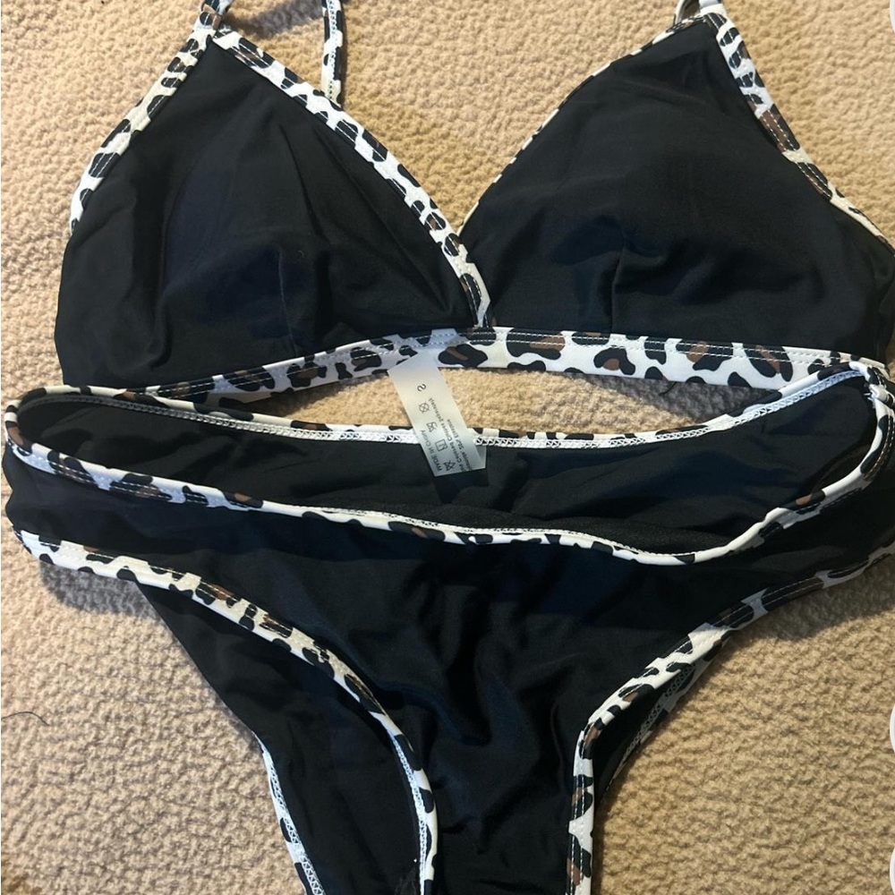 SHEIN Black Bikini with Animal Print Accents